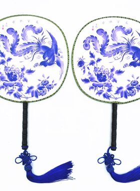 团扇舞蹈古典绫绢加厚圆形工艺扇