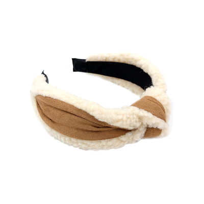 韩国进口秋冬保暖羊羔毛麂皮拼接打结头箍气质百搭毛绒宽边发箍女