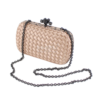 欧美秋冬时尚复古女士晚装宴会包丝绸编织斜挎链条手机化妆手拿包