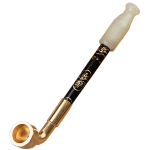 艾宝烟斗纯铜旱烟袋锅子玉石烟嘴老式短烟便携实木烟杆男士小烟枪