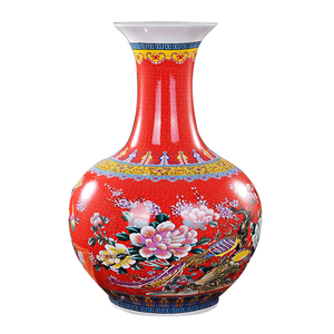 景德镇陶瓷器 高档欧式珐琅彩金鸡花瓶 现代时尚落地客厅装饰摆件