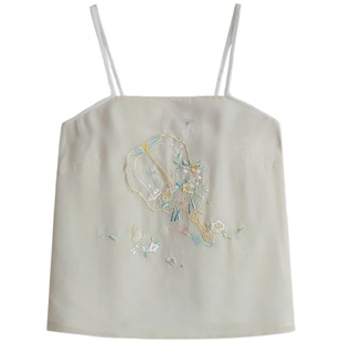 春天物语 清水溪原创设计 刺绣汉服吊带女 棉麻百搭打底吊带背心