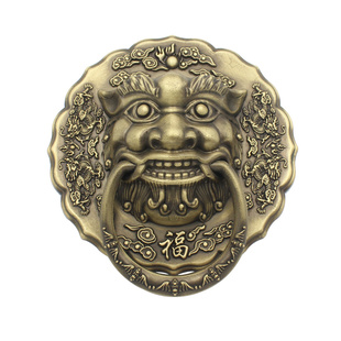 中式仿古纯铜兽头门环老式木门狮子头虎头麒麟头把手复古大门拉手