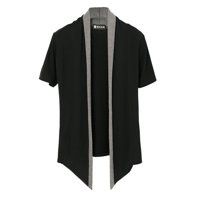 夏季男士短袖开衫修身披风韩版半截袖外搭薄体恤上衣个性男装T恤