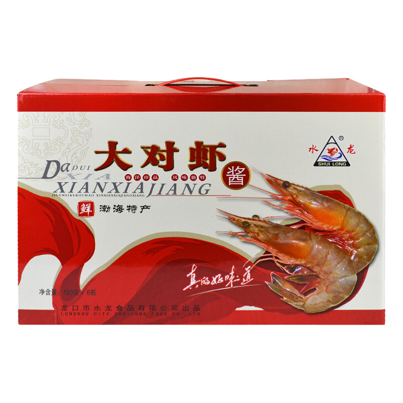 水龙大对虾酱龙口虾酱山东特产烟台虾酱即食海鲜酱礼盒180g6瓶