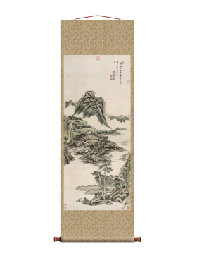 清 王原祁 仿黄子久设色山水 条幅卷轴山水画名画真迹复制品玄关