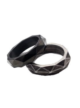 菱形多切面钛钢日韩风情侣戒指