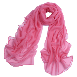 春秋防晒纱巾薄款丝巾蚕丝围巾长款真丝丝巾纯色春季护颈披肩女士