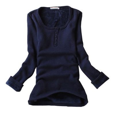 加厚纯棉+不倒绒女长袖修身