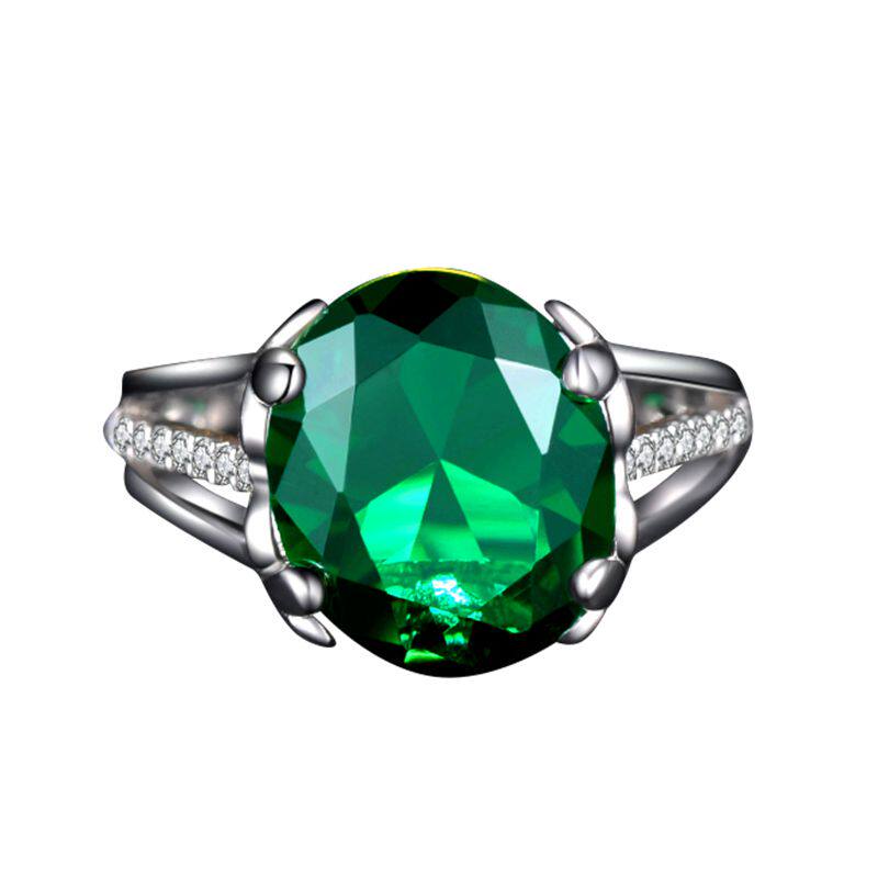 正品祖母绿珠宝女18K金925纯银镶嵌宝石戒指彩色宝石指环配饰彩宝