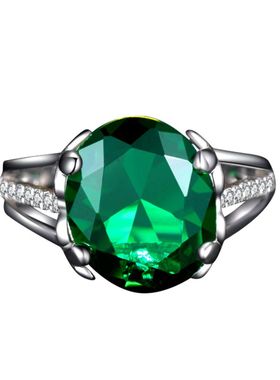 正品祖母绿珠宝女18K金925纯银镶嵌宝石戒指彩色宝石指环配饰彩宝