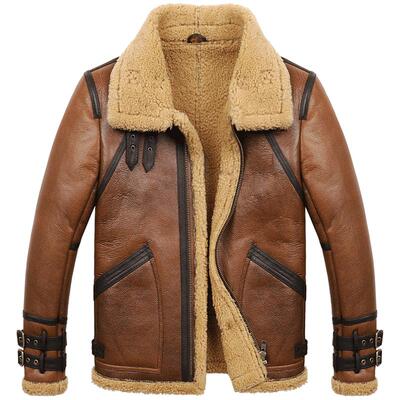 澳洲进口皮毛一体男外套真皮真毛原生态休闲翻领冬季中年皮衣夹克