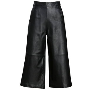 海宁2026春季新款真皮阔腿裤绵羊皮直筒裤七分裤皮裤休闲裤女