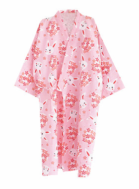 日式风双层纱布全棉开衫和服浴衣