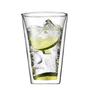 透明双层隔热玻璃杯 耐冷热卡布奇诺咖啡果汁玻璃杯 无手柄400ml