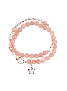 橙色月光石手串礼物淡水珍珠