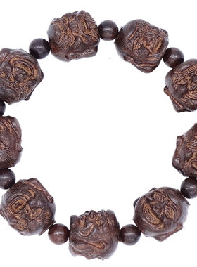 沉香木雕刻年年有余挂饰送礼佛珠