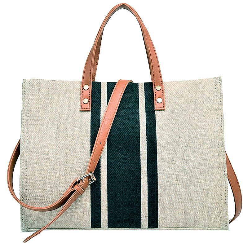 新时尚女包斜挎公文包条纹手提通勤大容量高级质感简约百搭OL职场