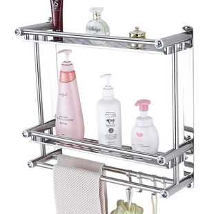卫浴置物架不锈钢毛巾架浴室加高双层浴巾架二层三层壁挂免打孔
