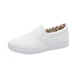 春秋季防滑一脚蹬皮面小白鞋女单鞋懒人学生乐福鞋孕妇鞋韩版