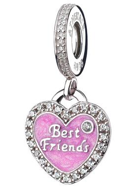 diy阿斯粉色心形925银串饰珐琅