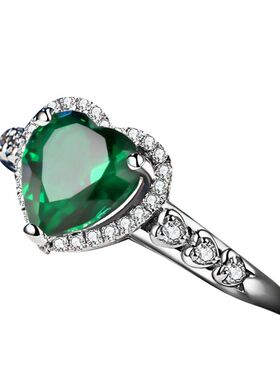 祖母绿戒指女日韩镶嵌碧玺彩色宝石指环纯银镀18k金时尚珠宝首饰