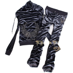 2024春季韩版天鹅金丝绒运动套装女休闲连帽运动服阔腿裤两件套潮