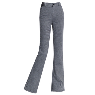 格子纹花纹高腰弹力直筒微喇裤挺阔有型显瘦西装裤正装女裤