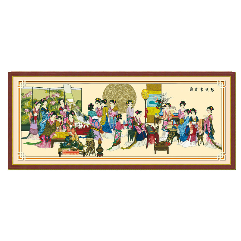 琴棋书画十字绣成品十八个美女图