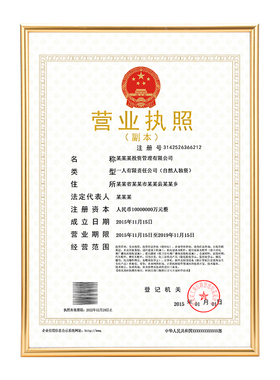 营业执照框许可证营业执照框