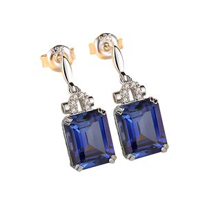 蓝宝石耳钉女日韩彩色宝石耳环纯银镀18k金防过敏彩宝耳饰耳坠