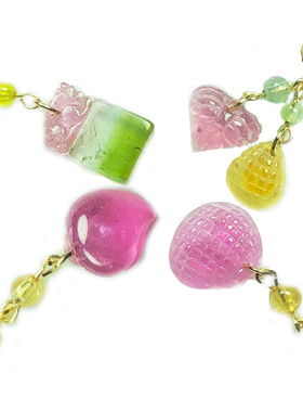 diy包金碧玺手链水晶树叶吊坠