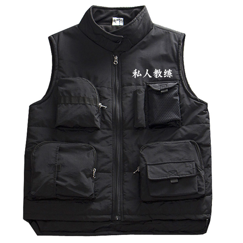 私人健身教练工作服秋冬外套多口袋摄影马甲加绒保暖背心坎肩马甲