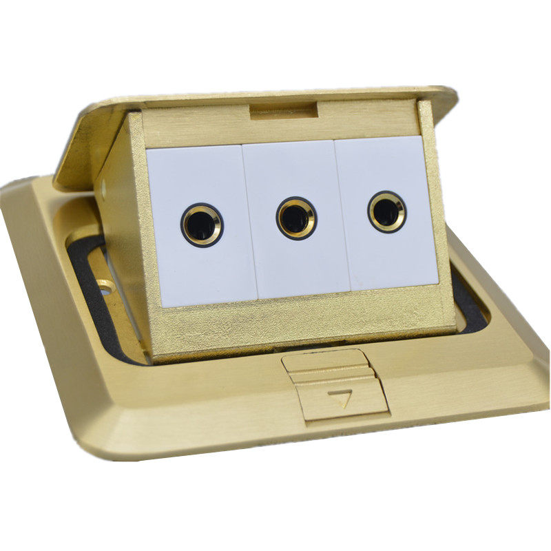 弹起式话筒地插 三位免焊接6.35话筒全铜地板插 麦克风地面插座