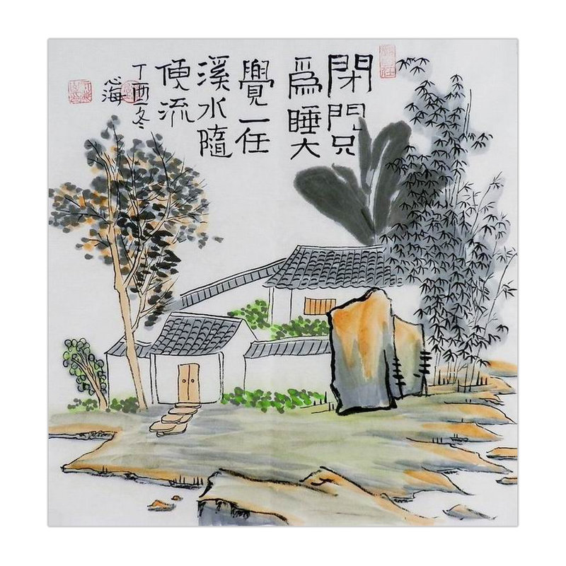 山水画禅意国画装饰画手绘心海画