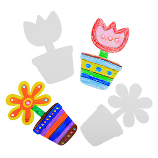 新年儿童涂鸦白纸板花朵蝴蝶幼儿园纸质白坯彩绘手工diy涂色盆花