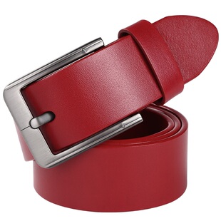 牛当家男士本命年红色针扣休闲皮带男款真皮全红腰带头层牛皮裤带