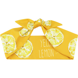 Miri Maker原创手工黄色柠檬印花铁丝兔耳朵韩国发带丝巾发箍发饰