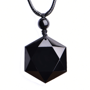 蓝砂石六芒星紫粉水晶能量石星空项链男女情侣刻字黑曜石灵摆吊坠