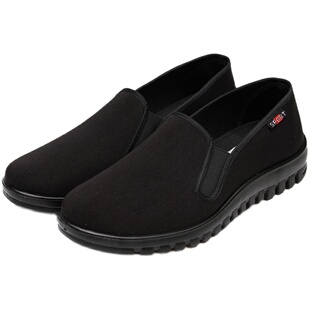 老北京布鞋男透气中老年老人爸爸鞋休闲软底酒店黑色工作网鞋防滑