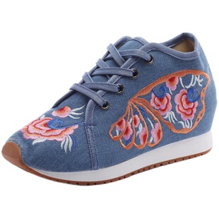 汉服复古风绣花鞋女2022新款内增高民族风女鞋冬中国风坡跟仙女鞋