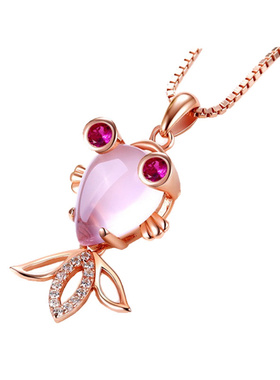 韩国版项链镀玫瑰金小金鱼芙蓉石