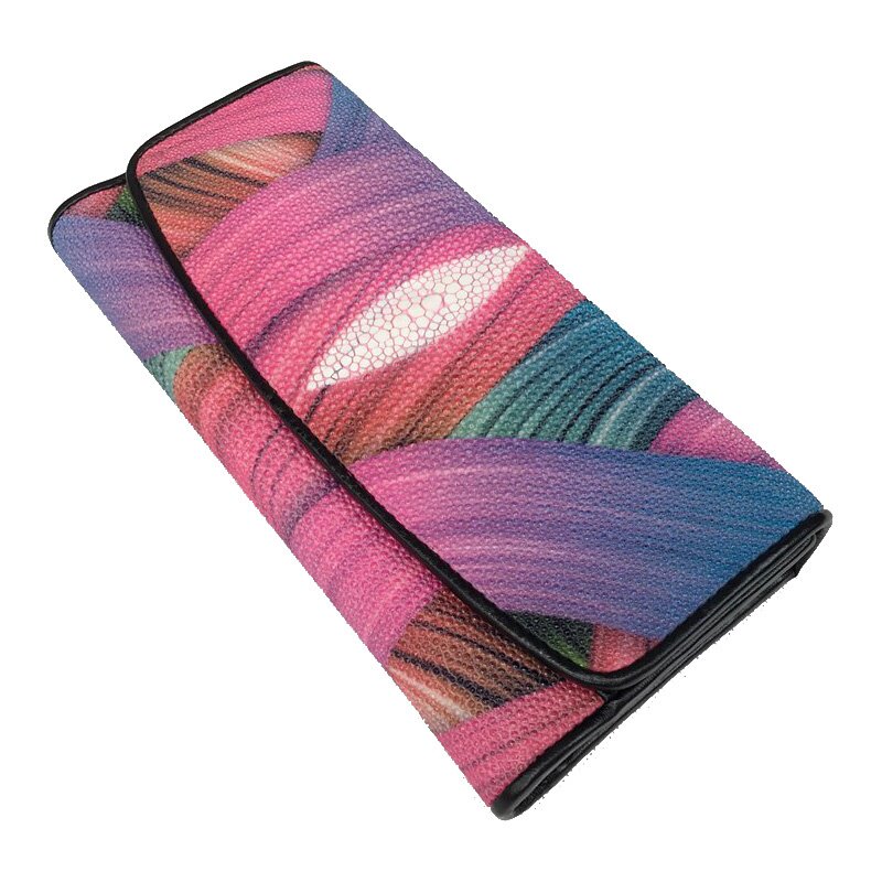 正宗珍珠鱼皮钱包 长款三折多卡位手拿钱夹 魔鬼鱼票夹爆款