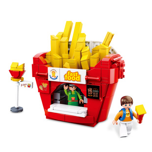 积木创意风味美食街一乐拉面 雪糕屋汉堡热狗寿司屋 益智拼插玩具