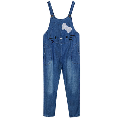 牛仔大码加绒加厚秋冬季背带裤