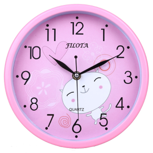 厂价直销现代卡通彩色圆形静音挂钟儿童卧室时尚创意电子石英钟表