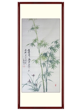 国画竹子画挂画招财玄关竖版手工