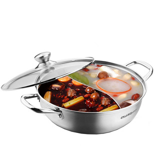 创生鸳鸯锅304不锈钢鸳鸯火锅加厚不粘带盖家用火锅盆电磁炉专用