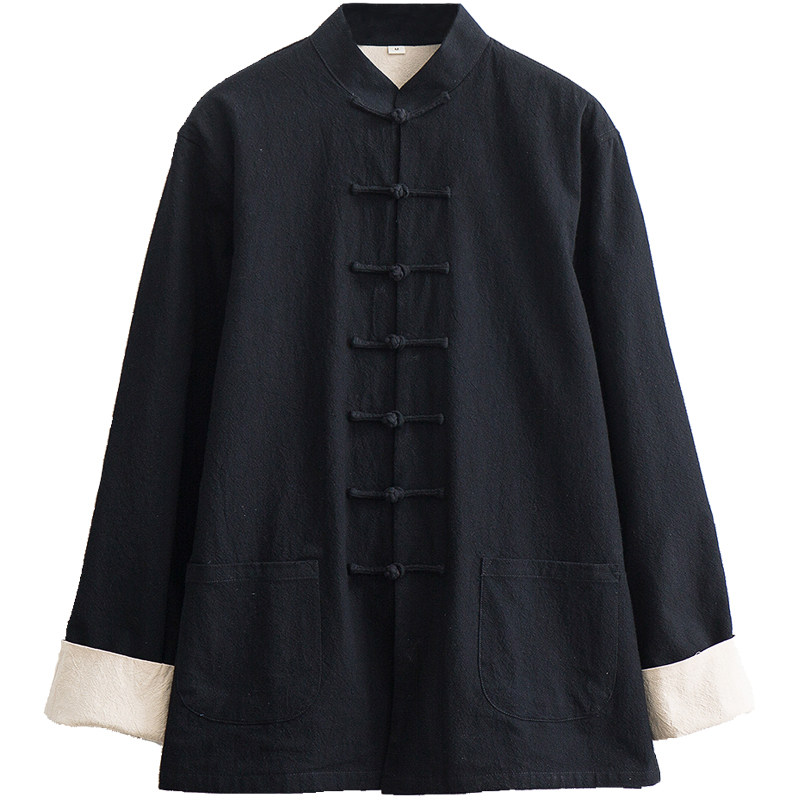 唐装亚麻男青年长袖春秋居士服