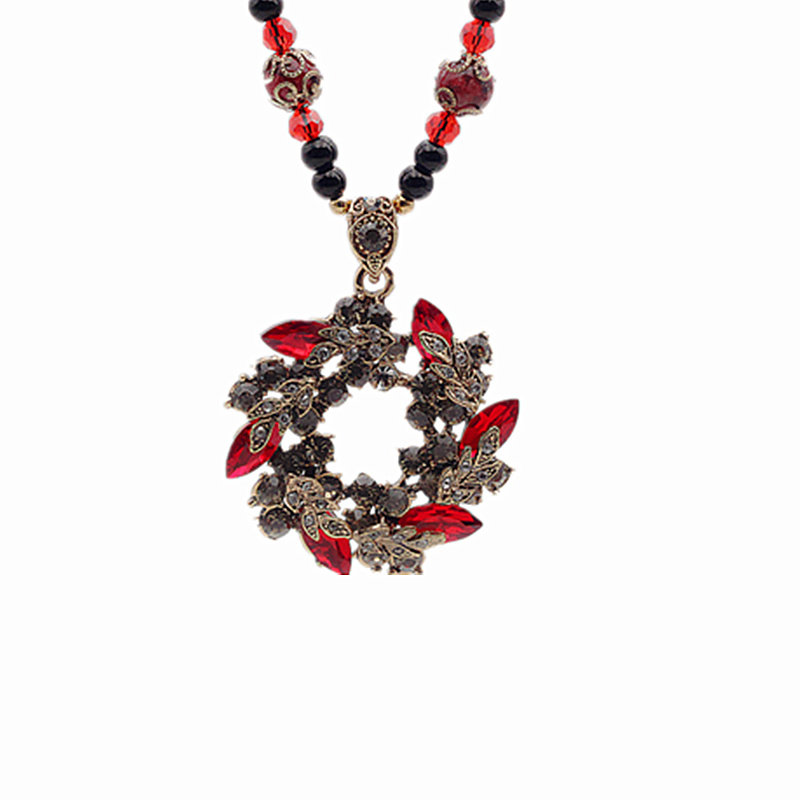 新款毛衣链长款百搭秋冬韩国个性复古水晶花环吊坠女挂件配饰项链